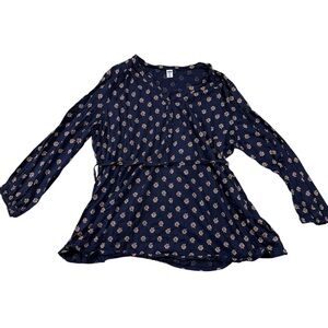 Old Navy Maternity Navy Floral Print Tie-Waist Tunic Top XXL